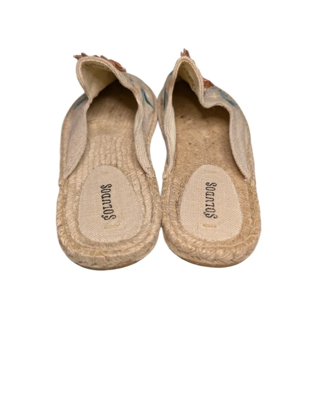 Soludos Summer 3D Flowers Embroidered Smoking Mule Espadrilles size 10 Linen